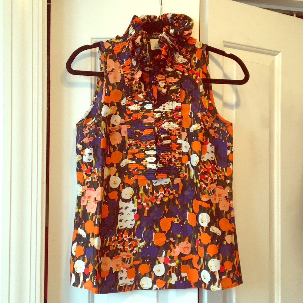 J Crew patterned high neck silk top